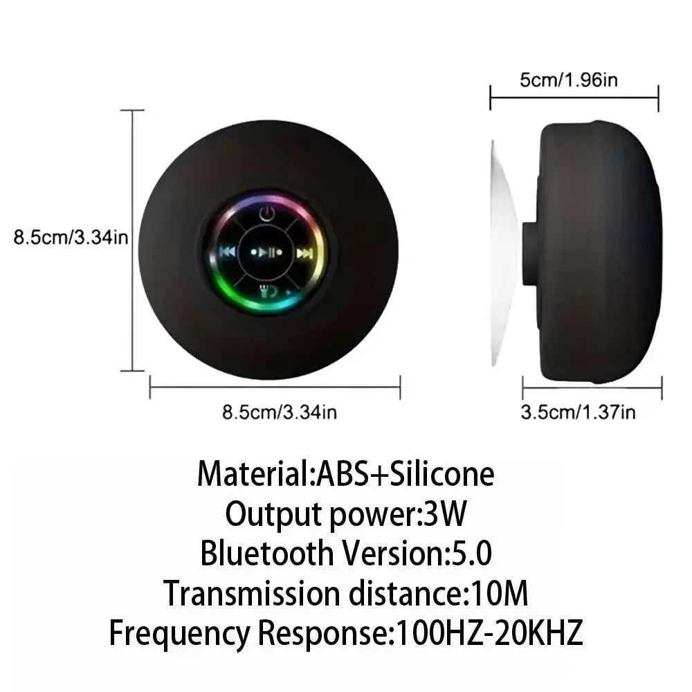 Waterproof Bluetooth Speaker with LED Lights Portable Wireless Shower Speaker with Suction Cup for Bathroom Outdoor Travel